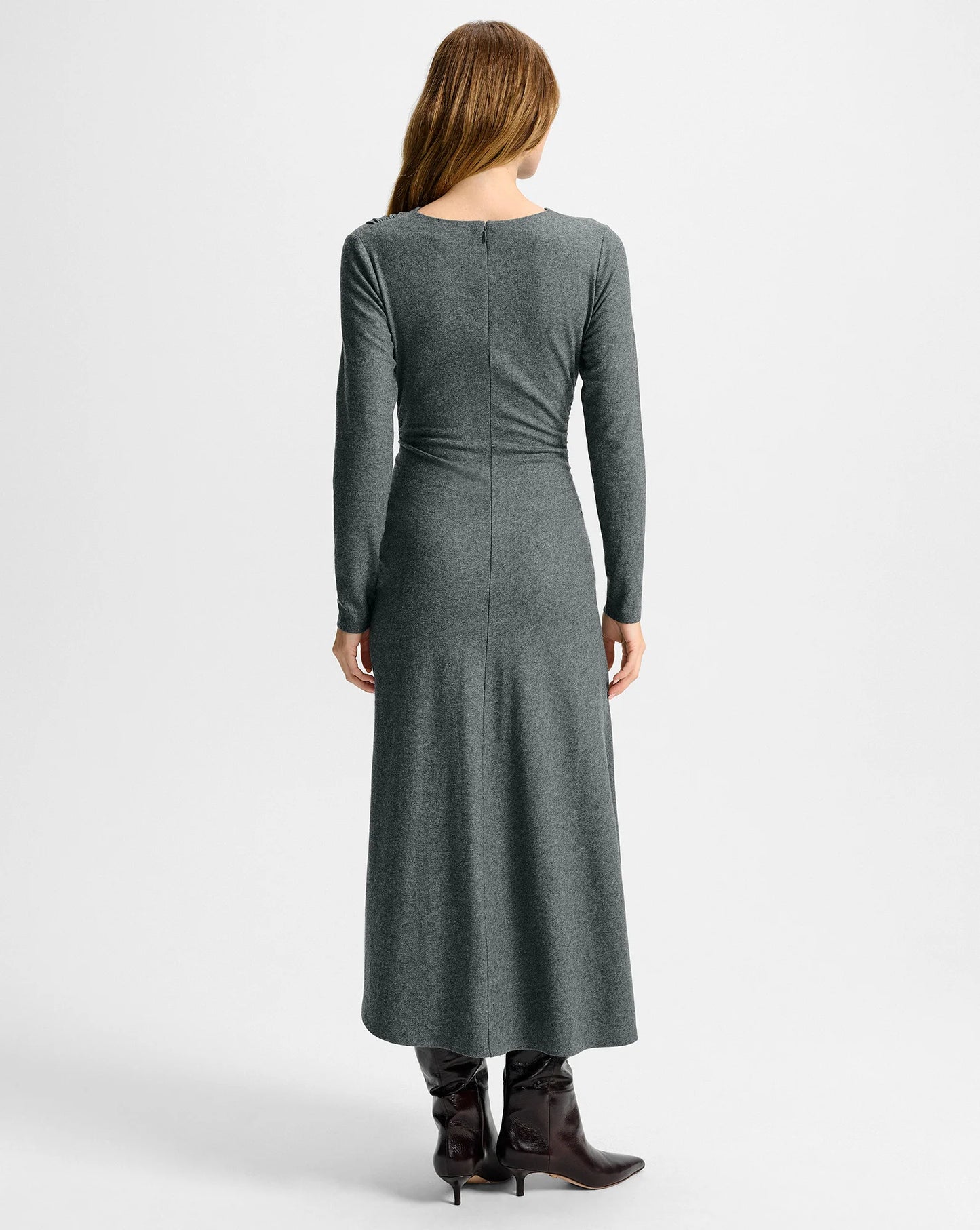 Theodora Wool Midi Dress in Medium Heather Grey