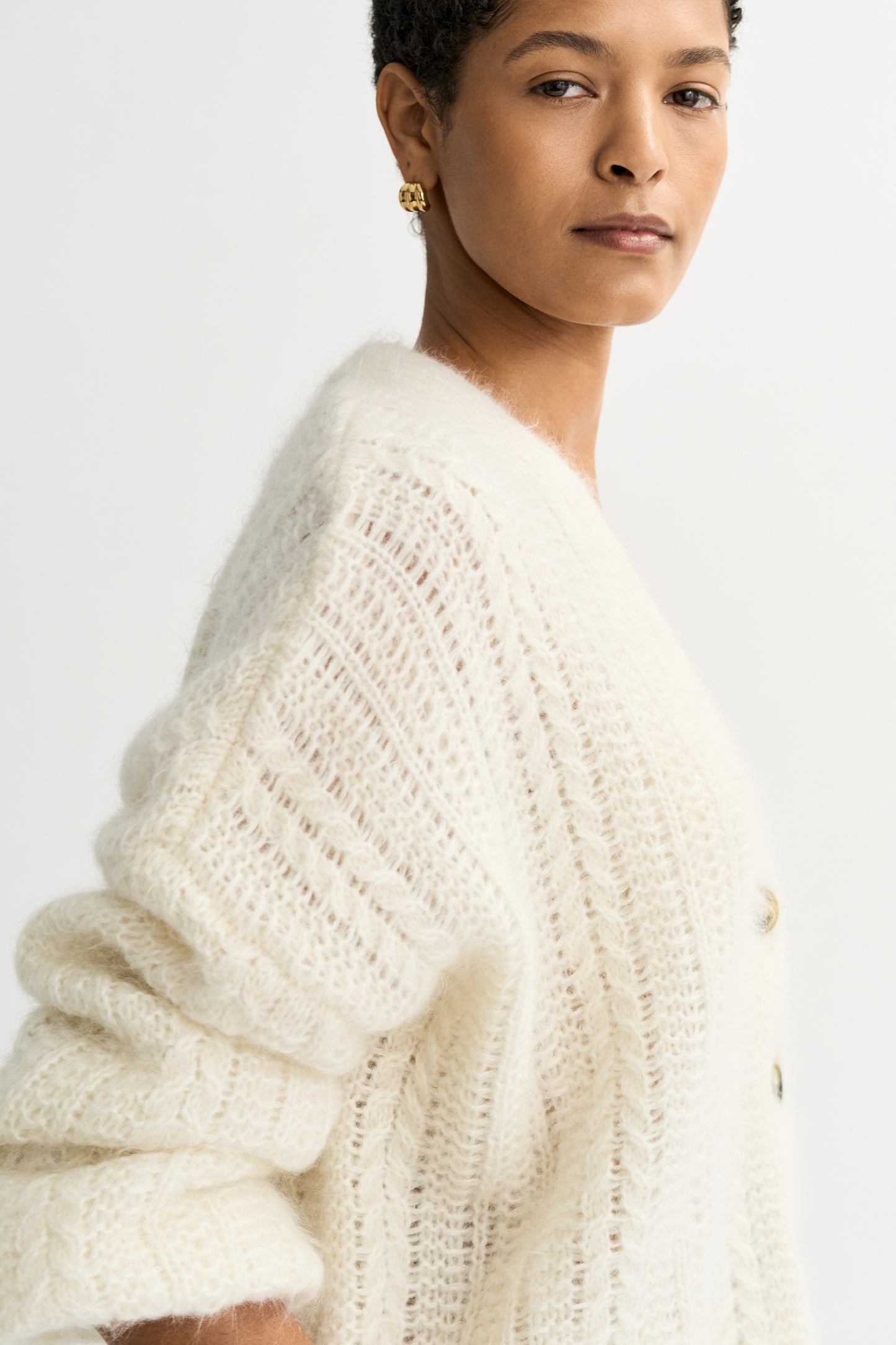 Silk Knit Cardigan in Feather White