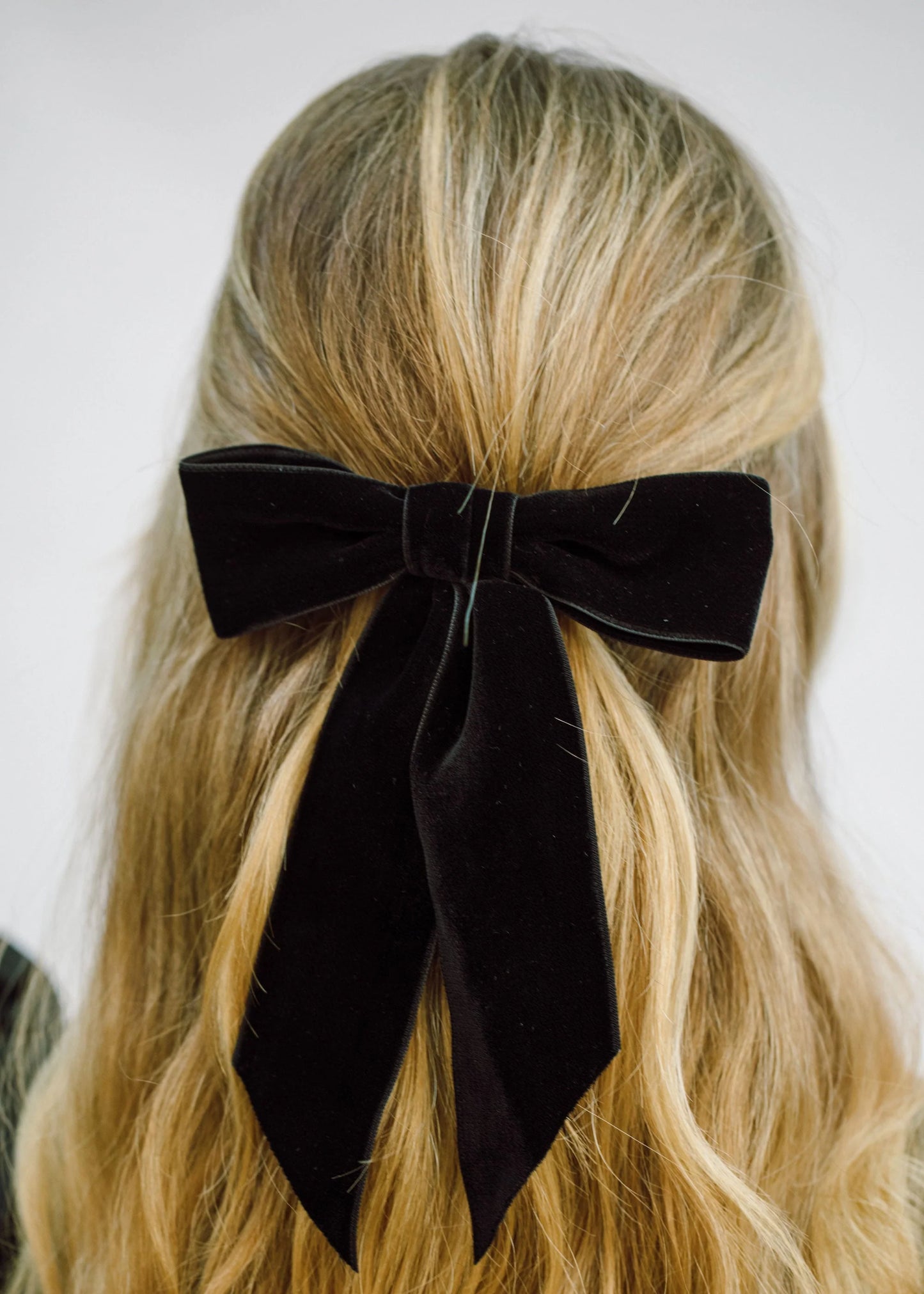 Wide Velvet Bow Barrette in Black