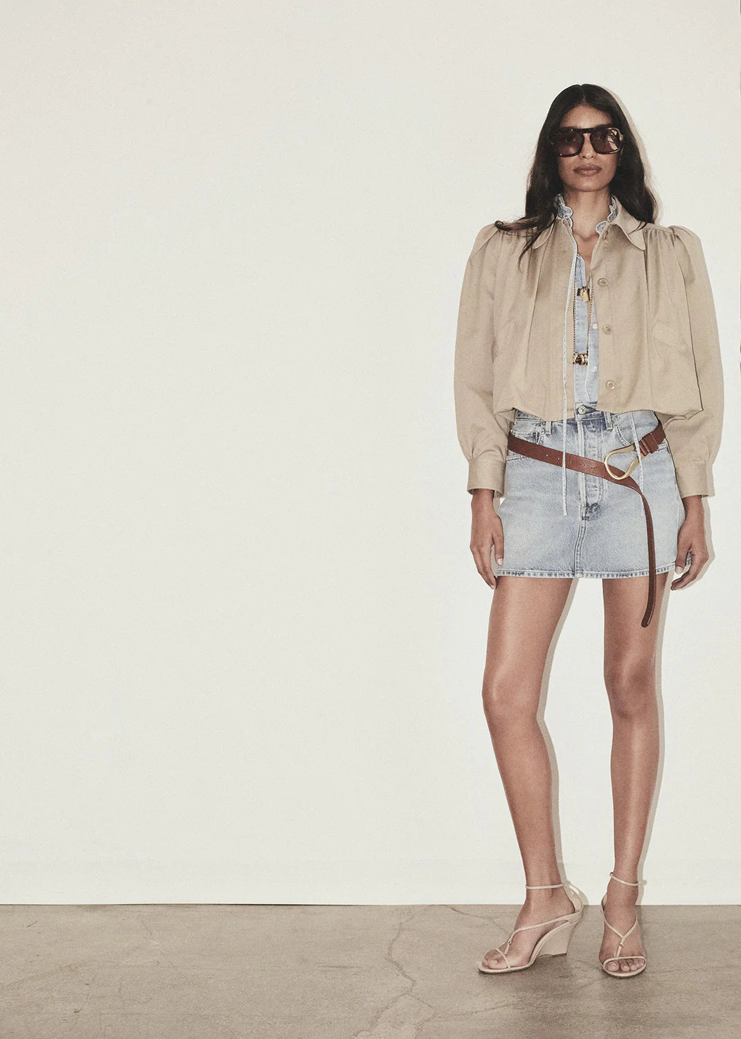 Everly Shirred Cropped Jacket in Catalina