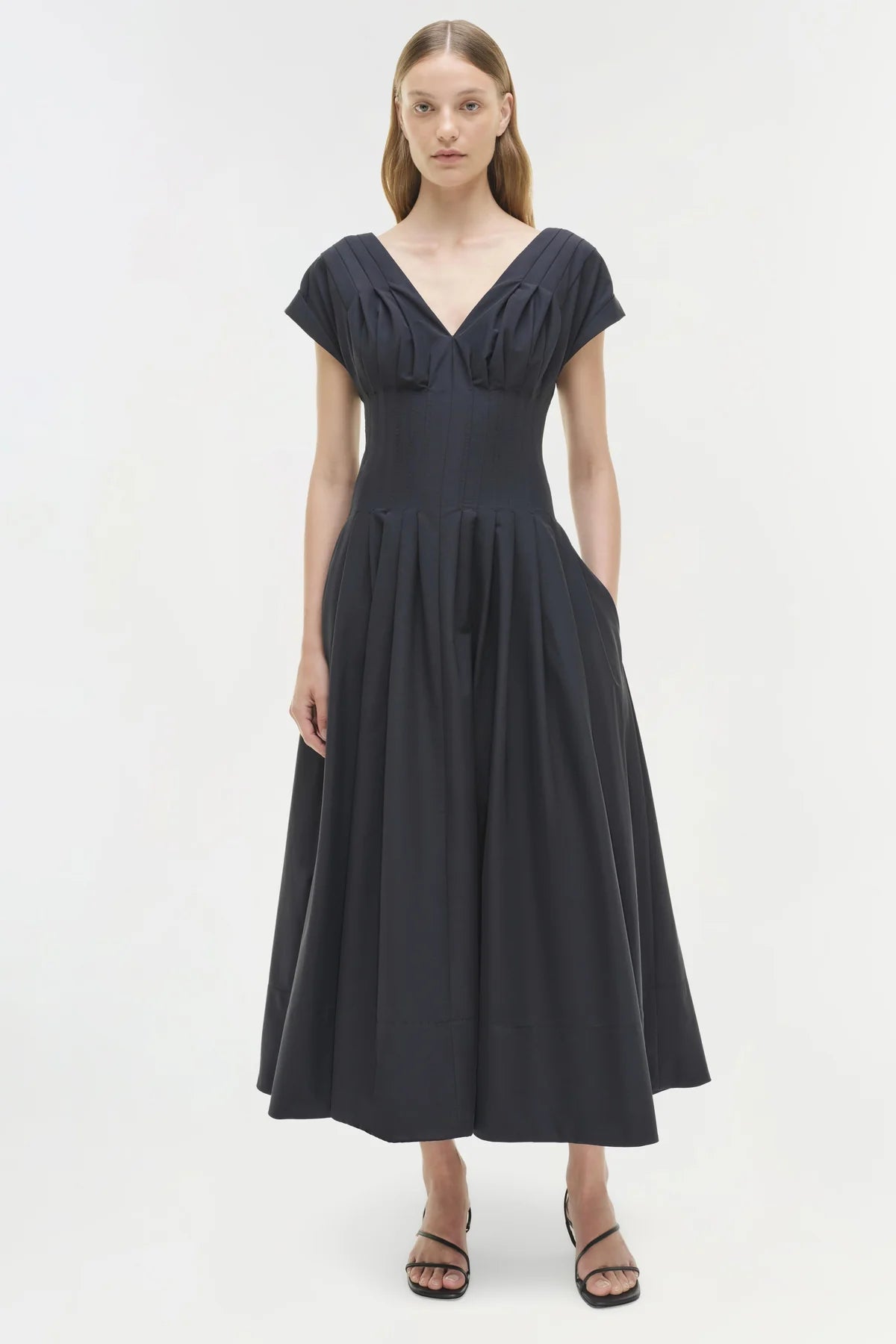 Nina Cotton Midi Dress in Midnight
