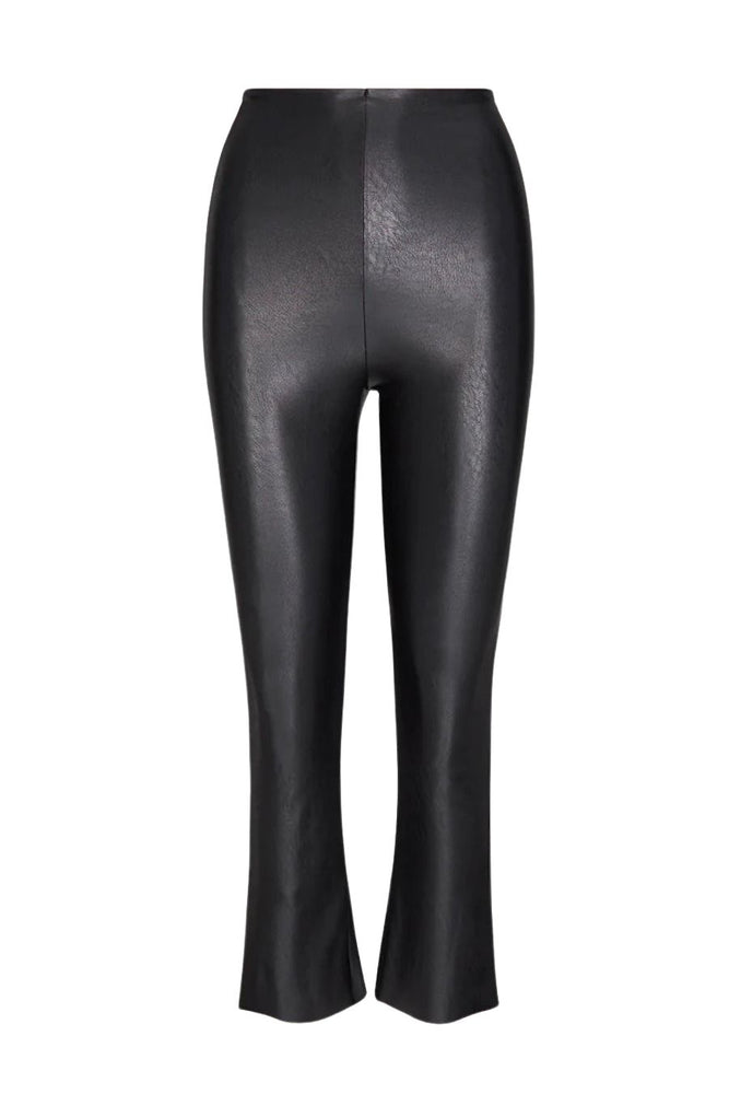 Faux Leather Crop Flare Legging in Black