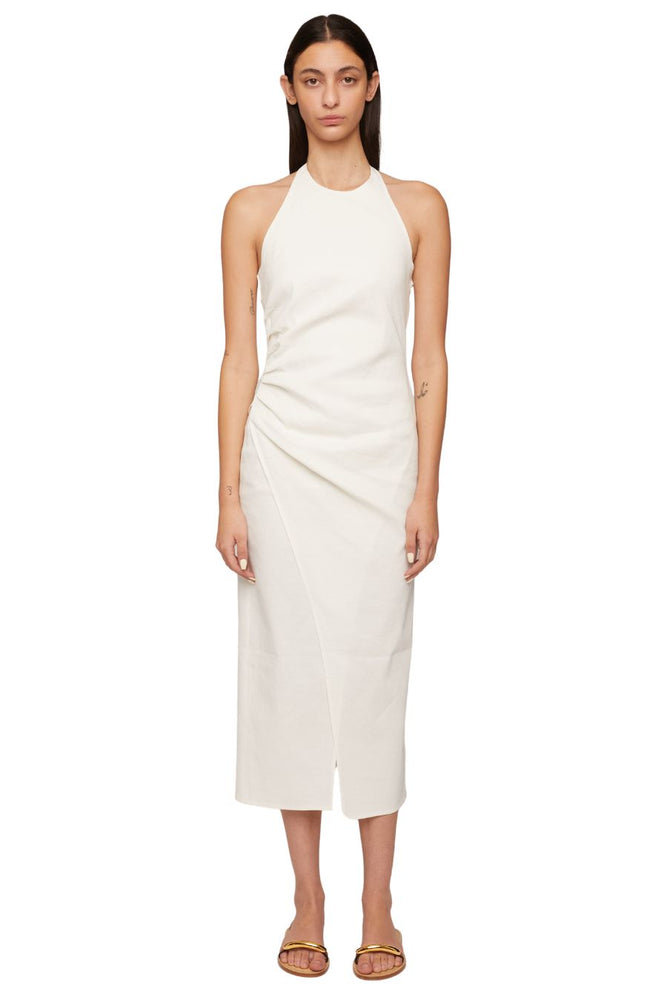 Sylvie Linen Midi Halter Dress in White