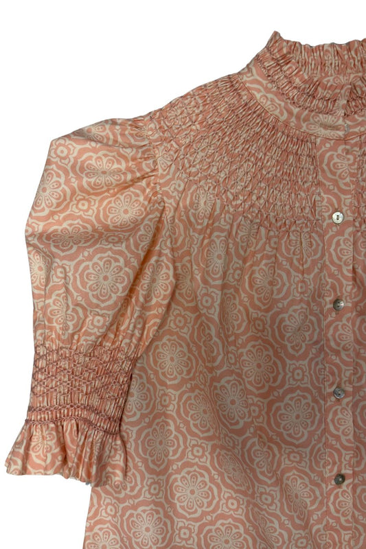 Amelia Short Sleeve Blouse in Pink/Ivory