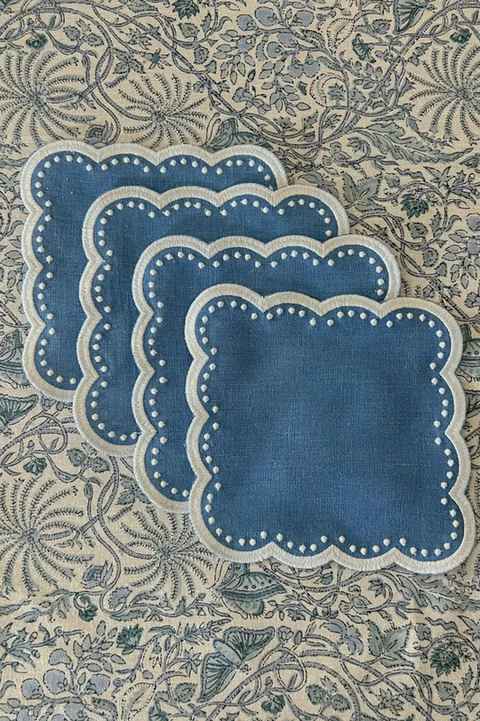 Scalloped Cocktail Napkins Dark Blue, Set of 4