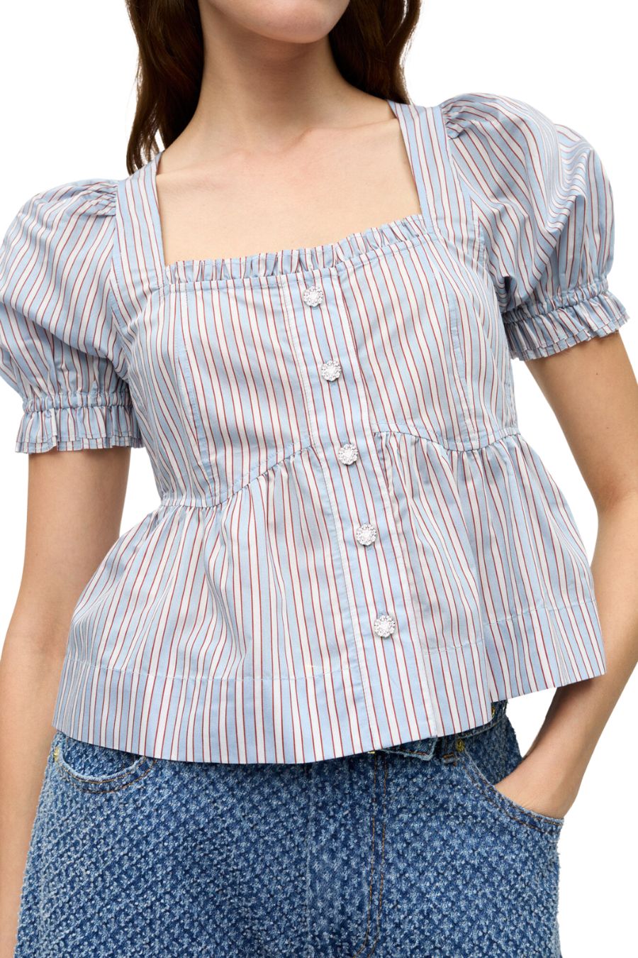 Candy Striped Blouse in Soft Chambray
