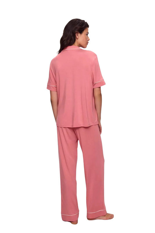 Gisele TENCEL™ Modal Short Sleeve & Pant PJ Set in Sunkissed Coral/Ivory