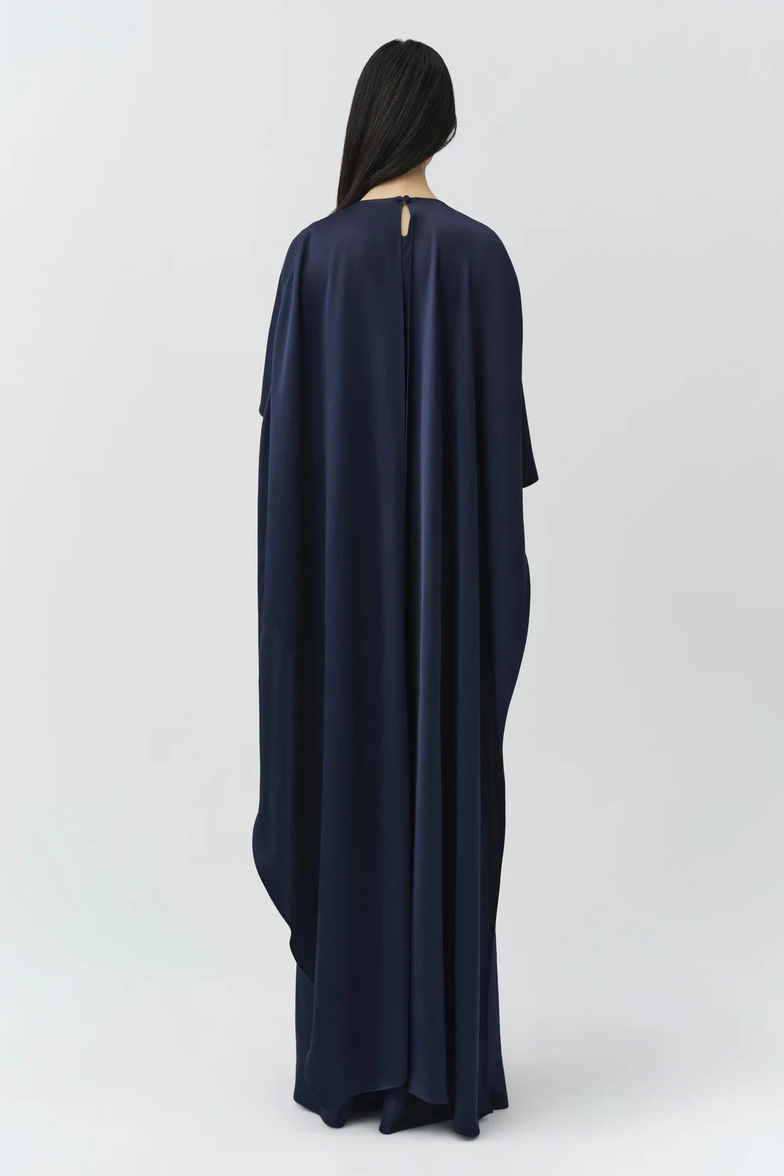 Izel Satin Cape Gown in Midnight