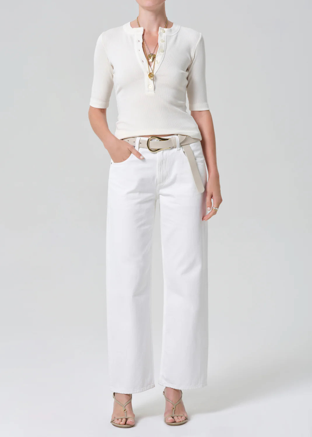 Nali Short Sleeve Henley in Plaster