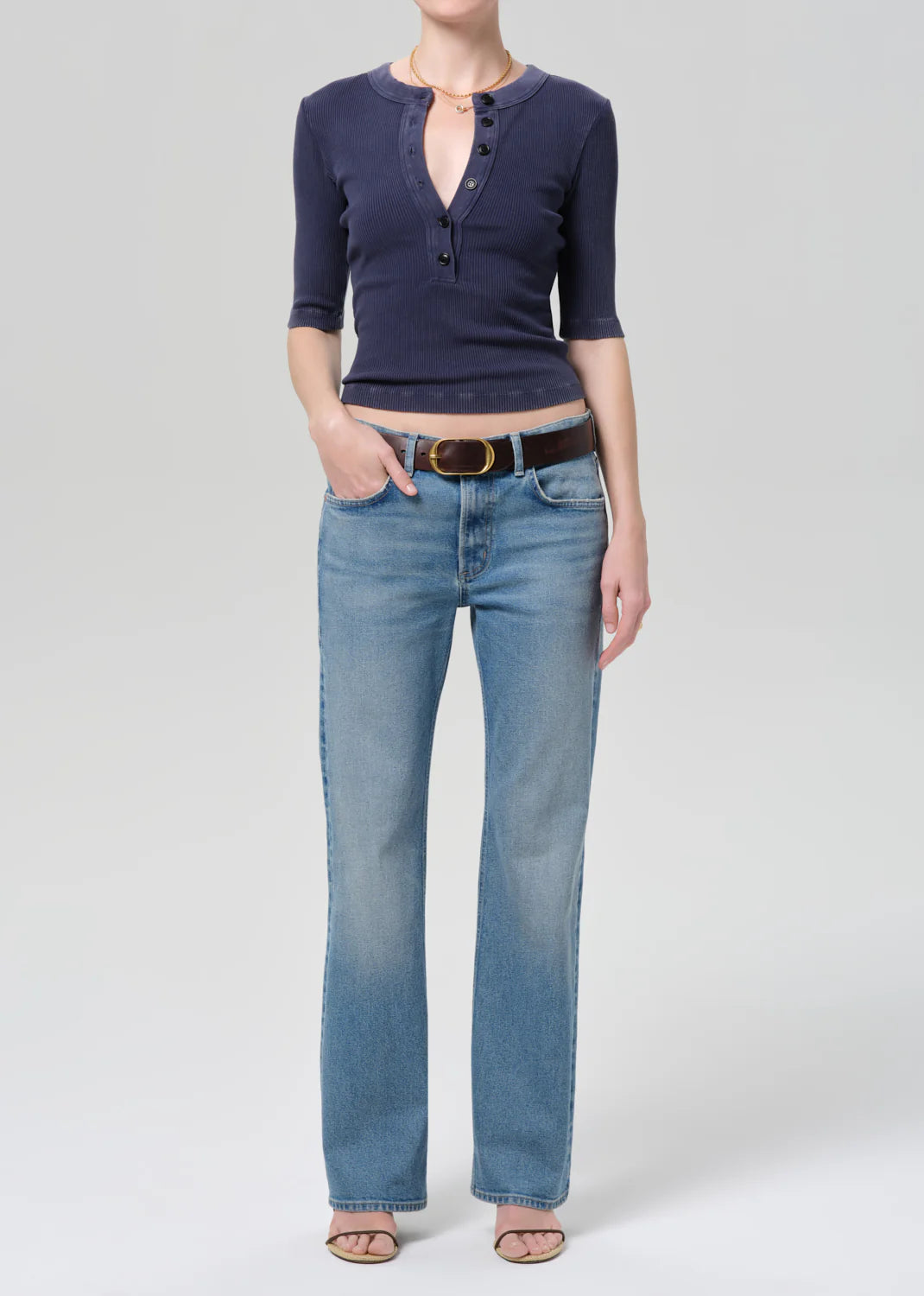 Nali Short Sleeve Henley in Mineral Navy