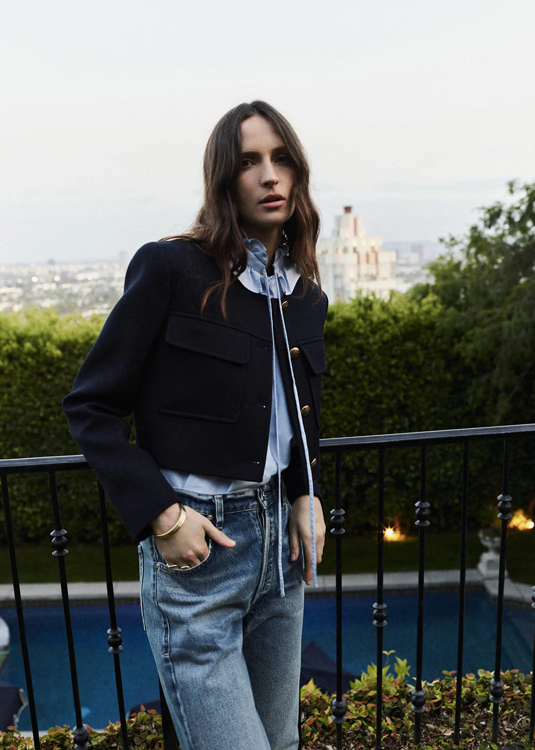 Calista Frill Collar Shirt In Blue