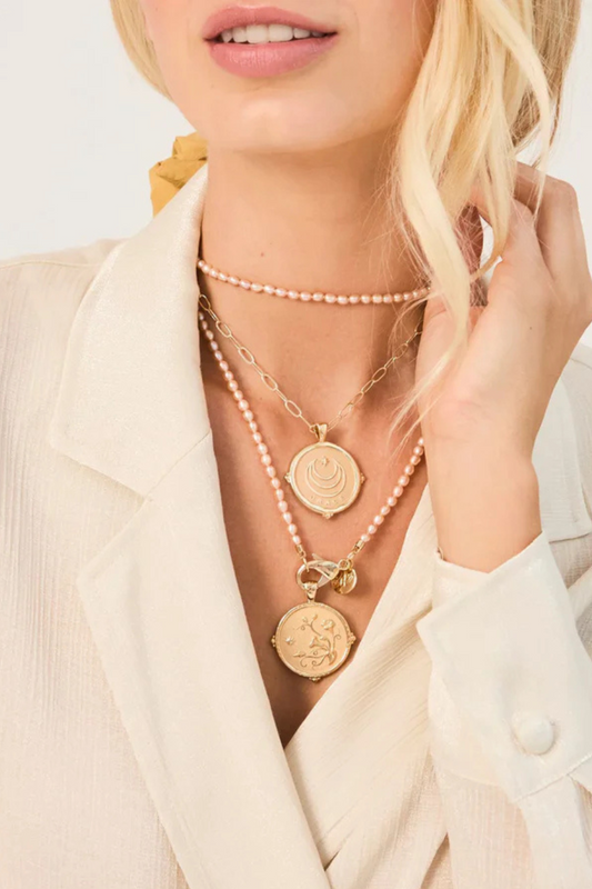 Double Wrap Rice Pearl Necklace in Pink