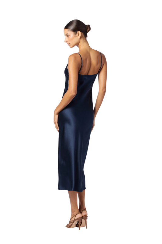 Taylor Midi V-Neck Dress in Midnight Navy