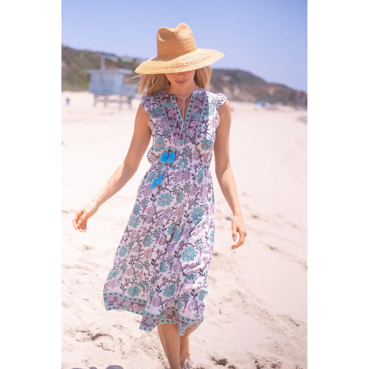 Lolita Midi Dress in Turquoise/Purple Floral