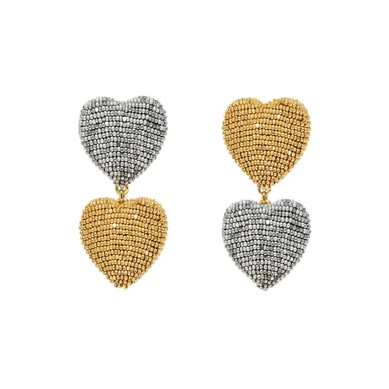 Mini Heart Breaker Drop Earrings in Silver Gold