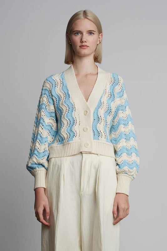Luna Cardi in Ivory and Robin Egg Blue