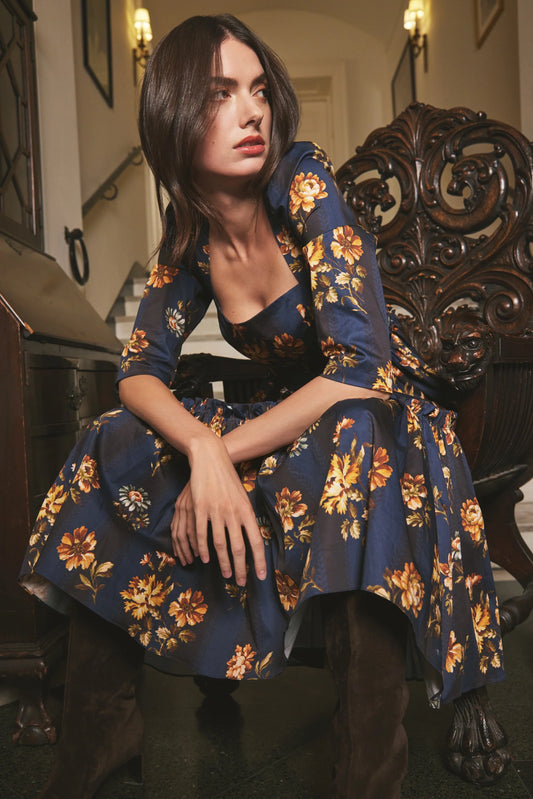 Blue Hill Dress in Amour Flora Navy