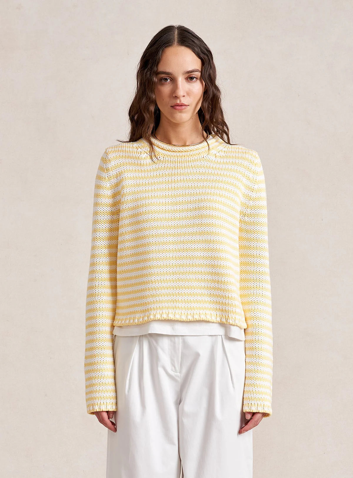 Mini Marina Fine Stripe Sweater in Sushine/Cream