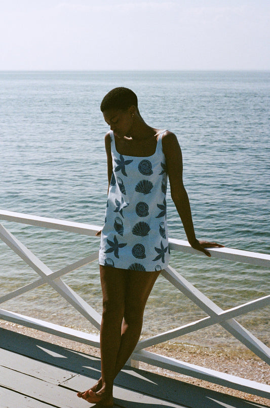 Cappie Mini Dress in Blue Large Shell