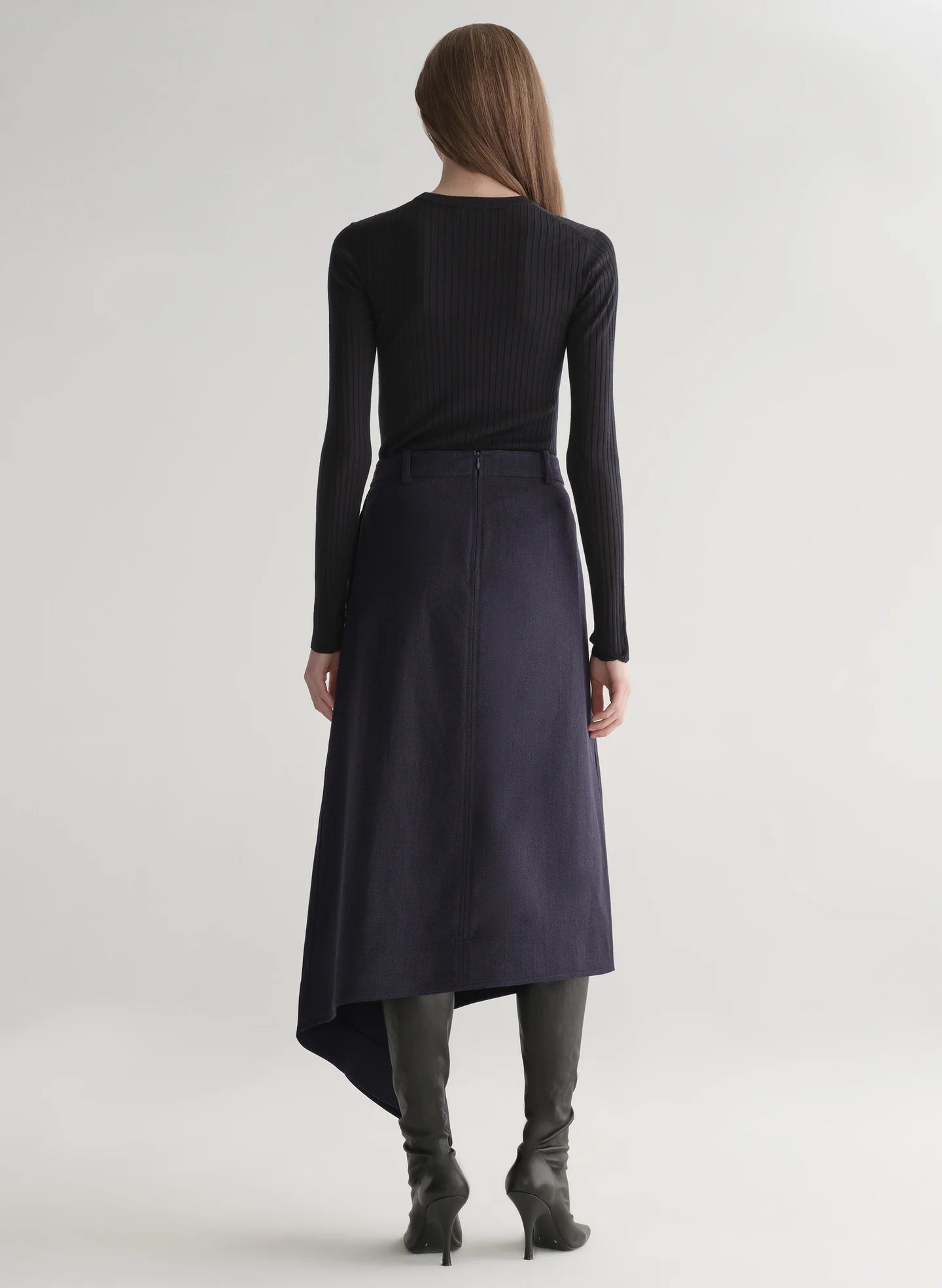 Gael Melange Twill Midi Skirt in Navy Melange