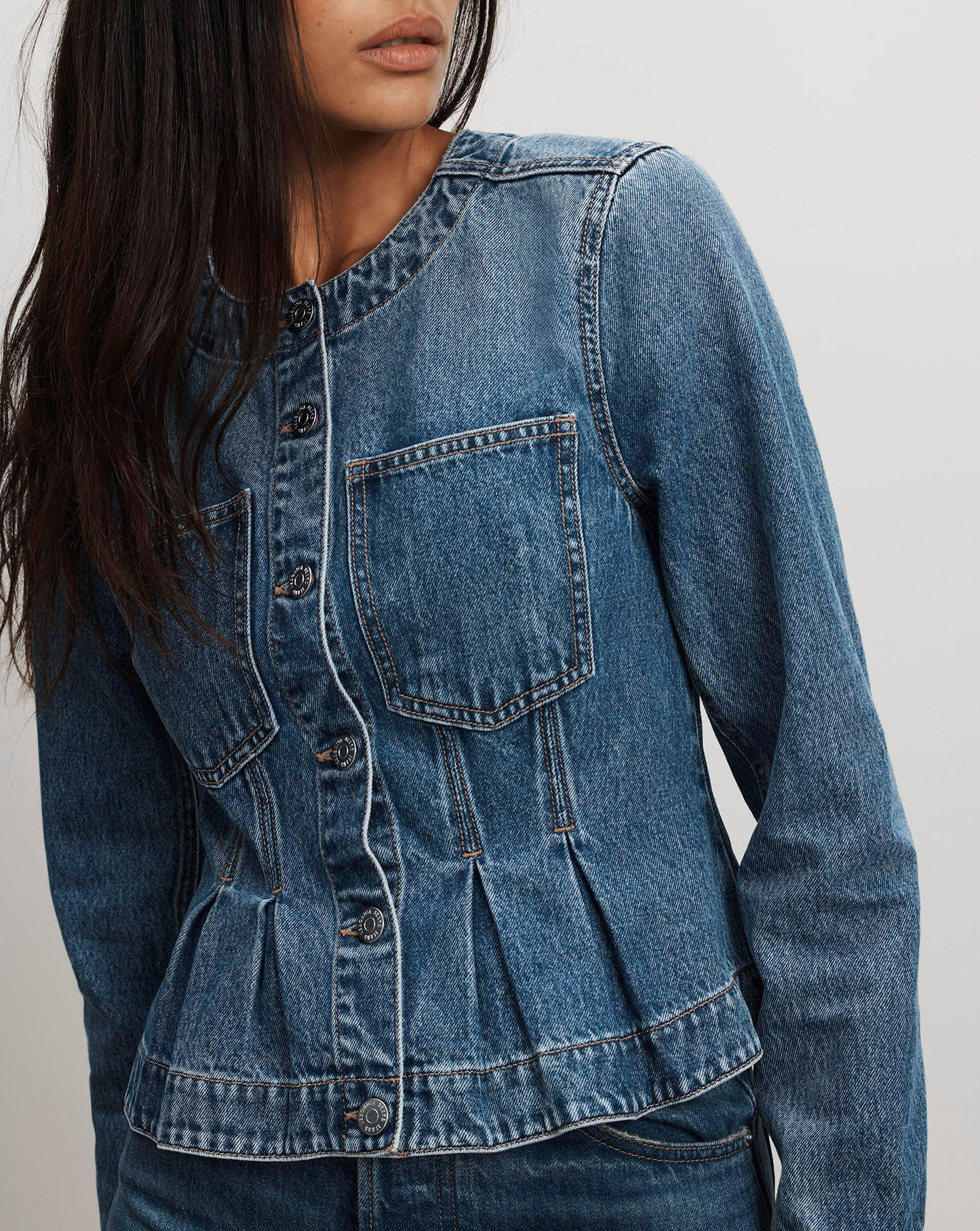 Zahara Peplum Denim Jacket in Time Warp