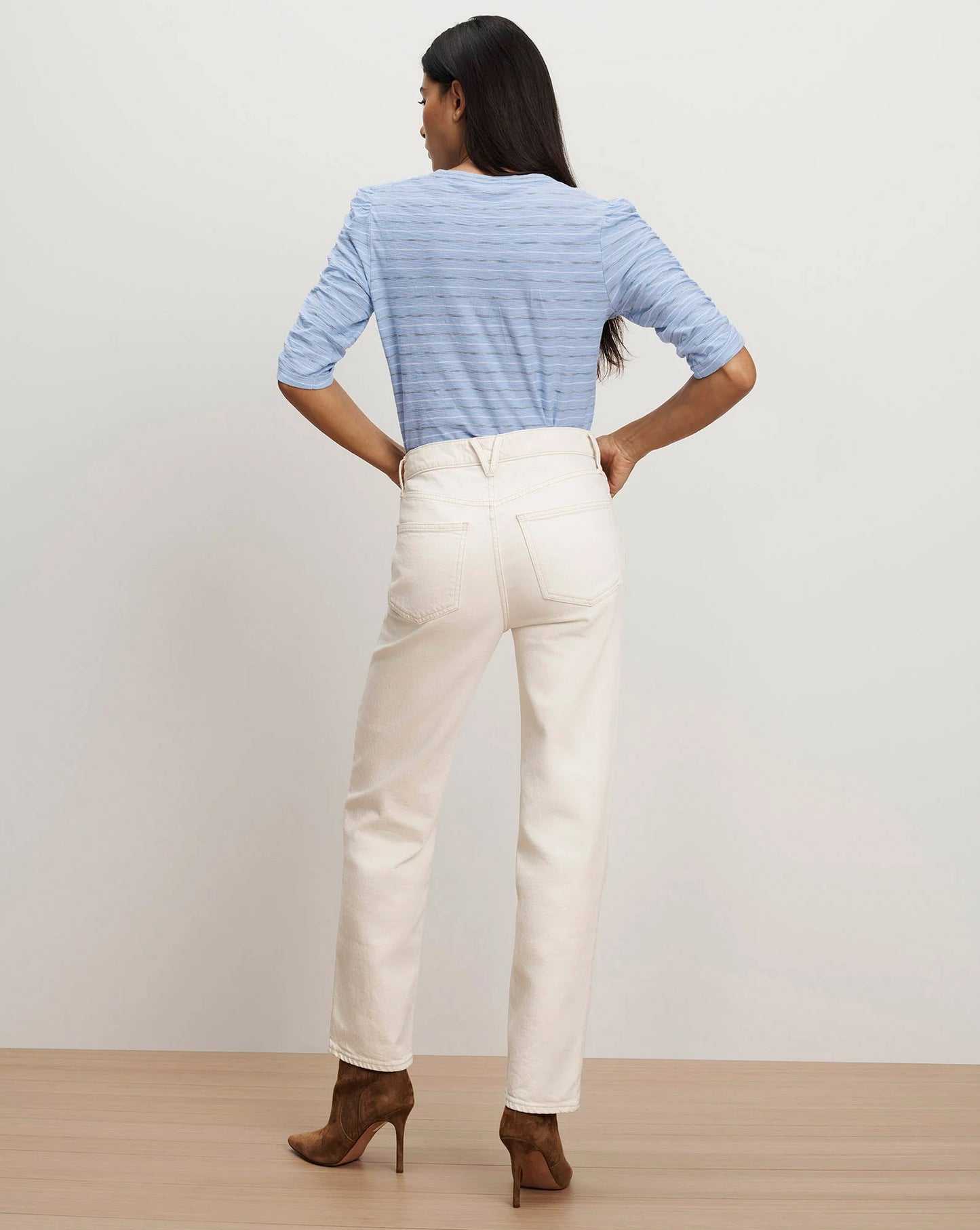 Waldorf Ruched-Sleeve T-Shirt in Ice Blue Multi