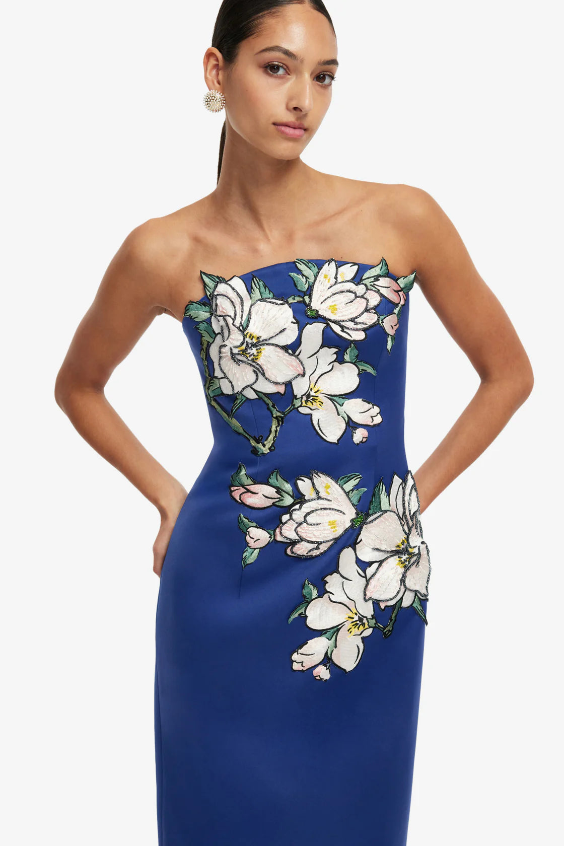 Ava Appliqué Floral Bustier Maxi Dress