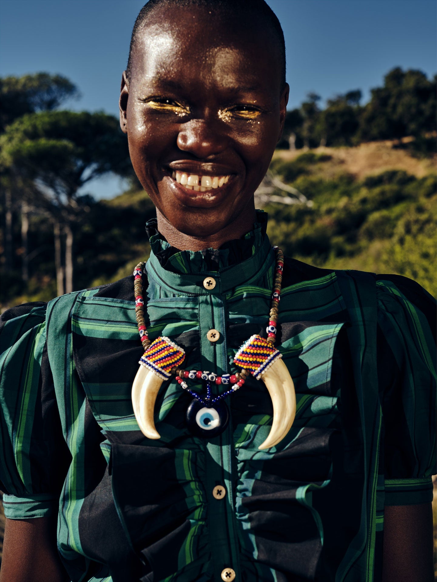 Bibiana Blouse in Ghost Tartan Green