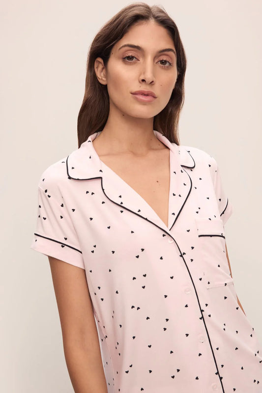 Gisele Printed TENCEL™ Modal Shortie Short PJ Set in Little Heart Sorbet Pink/Black