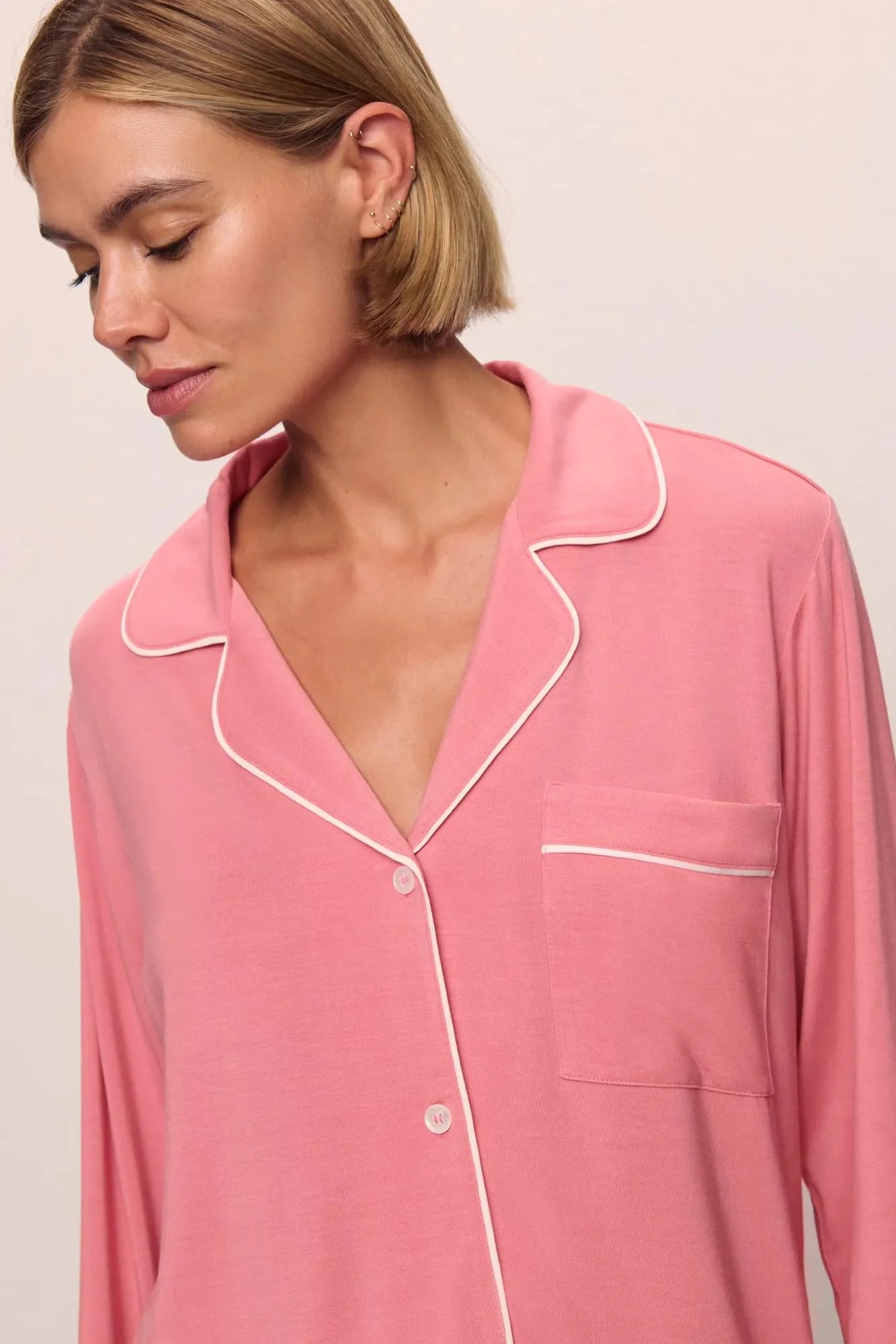 Gisele TENCEL™ Modal Long PJ Set in Sunkissed Coral/Ivory