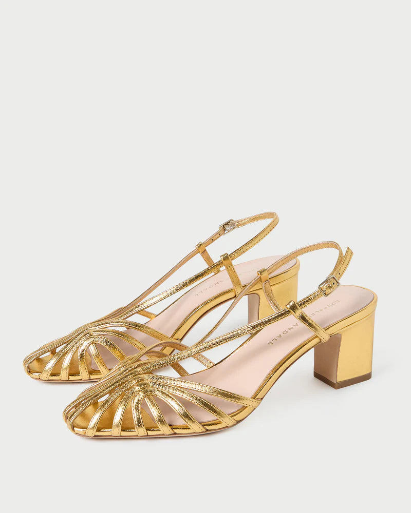 Priscilla Gold Lattice Heeled Sandal
