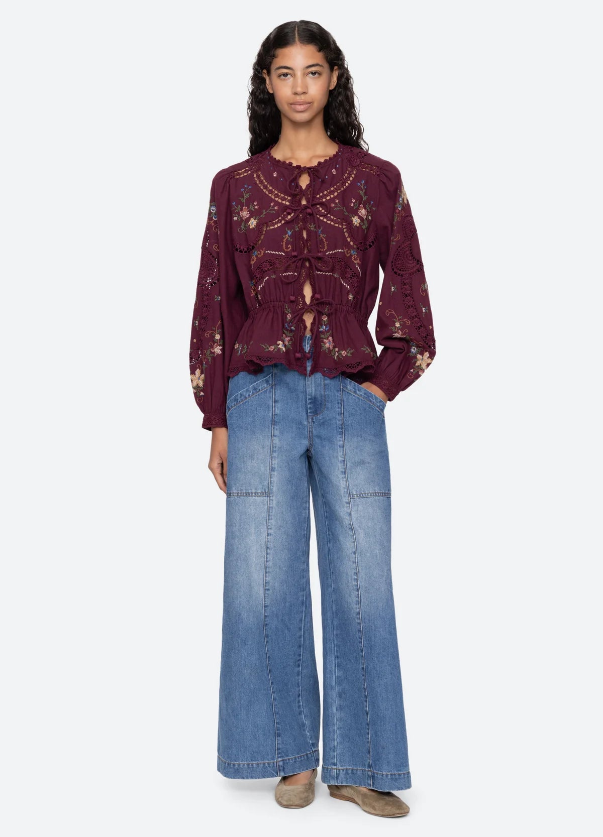 Edwina L/S Top in Burgundy