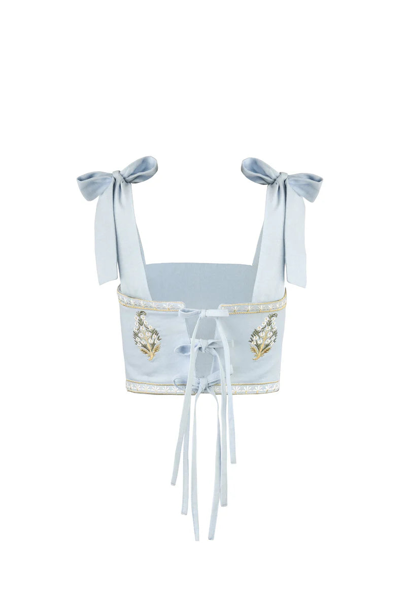 Sarv Crop Top in Blue & White