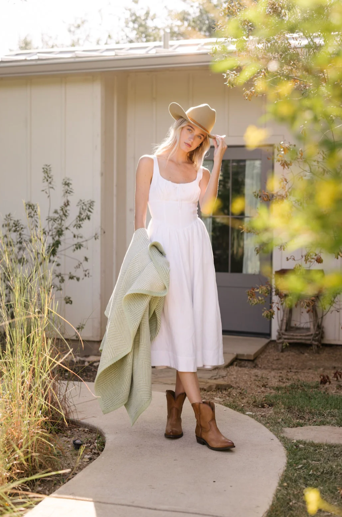 Harborview Herringbone Garden Green Blanket