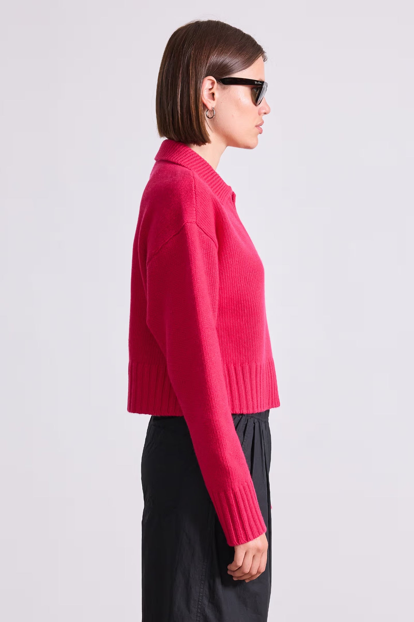 Split Neck Henley in Cerise