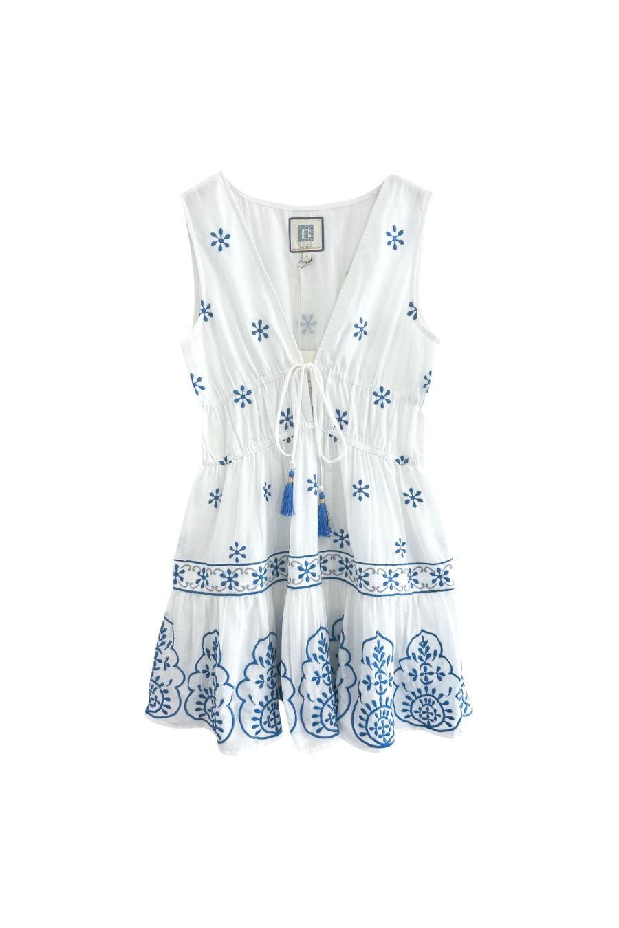 Lexi Mini Dress in Blue/White Embroidery