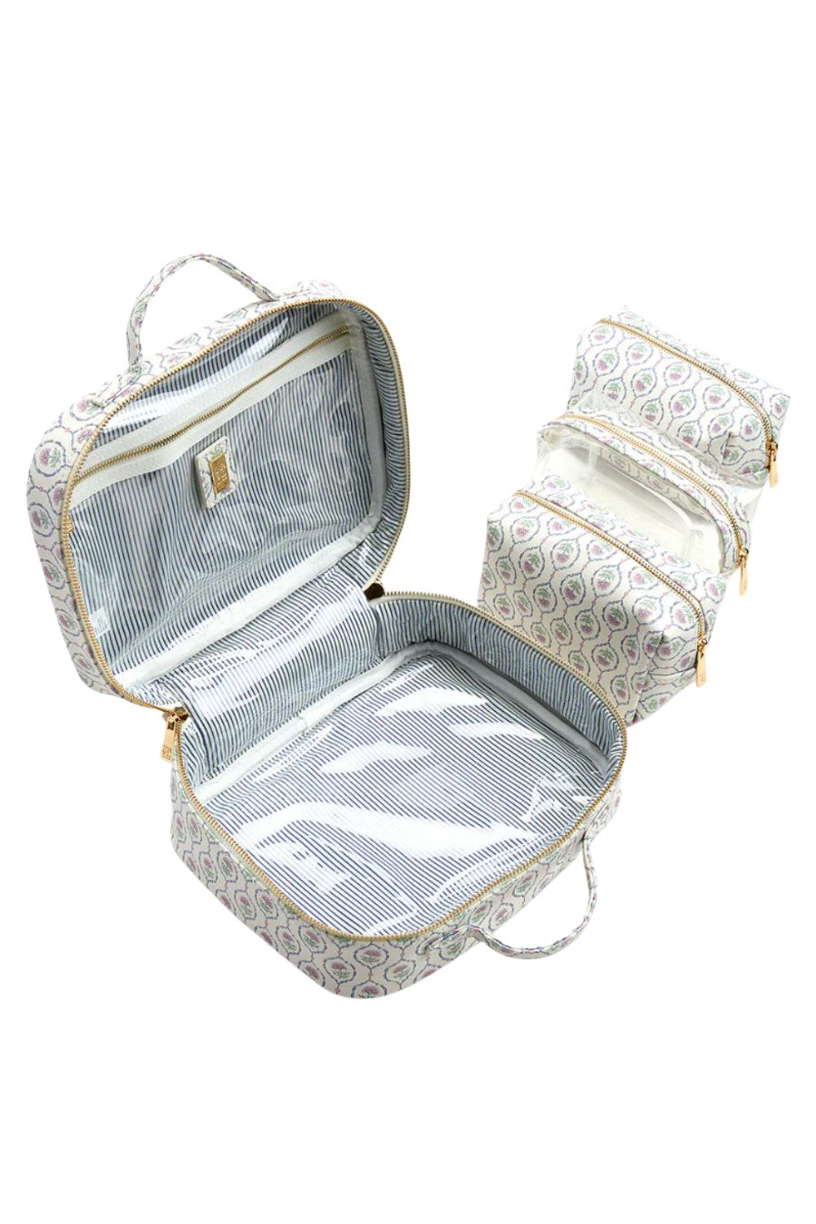 Luxe Trvl2 Cosmetic Case in Antibes with Navy Pinstripe Liner