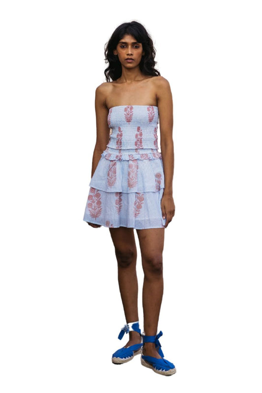 Veda Skirt in Poppy Stamp & Thin Stripes