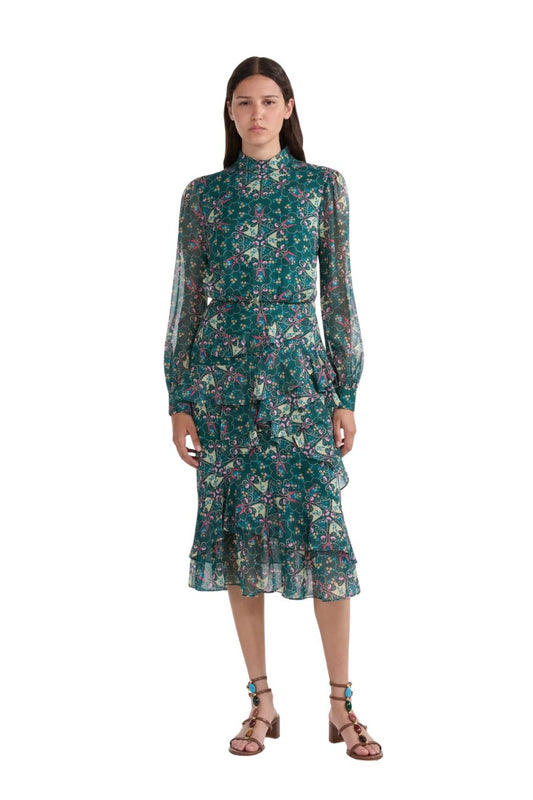 Isa Ruffle Dress in Opaline Vert