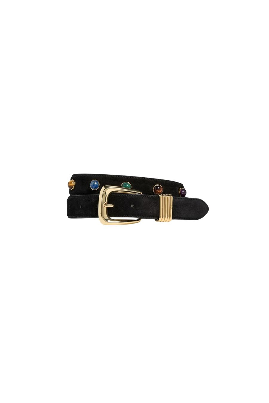 Black Leather Belt with Stone Embellished Buckle Black Leather Belt With Gemstone-embellished Buckle  main image 4