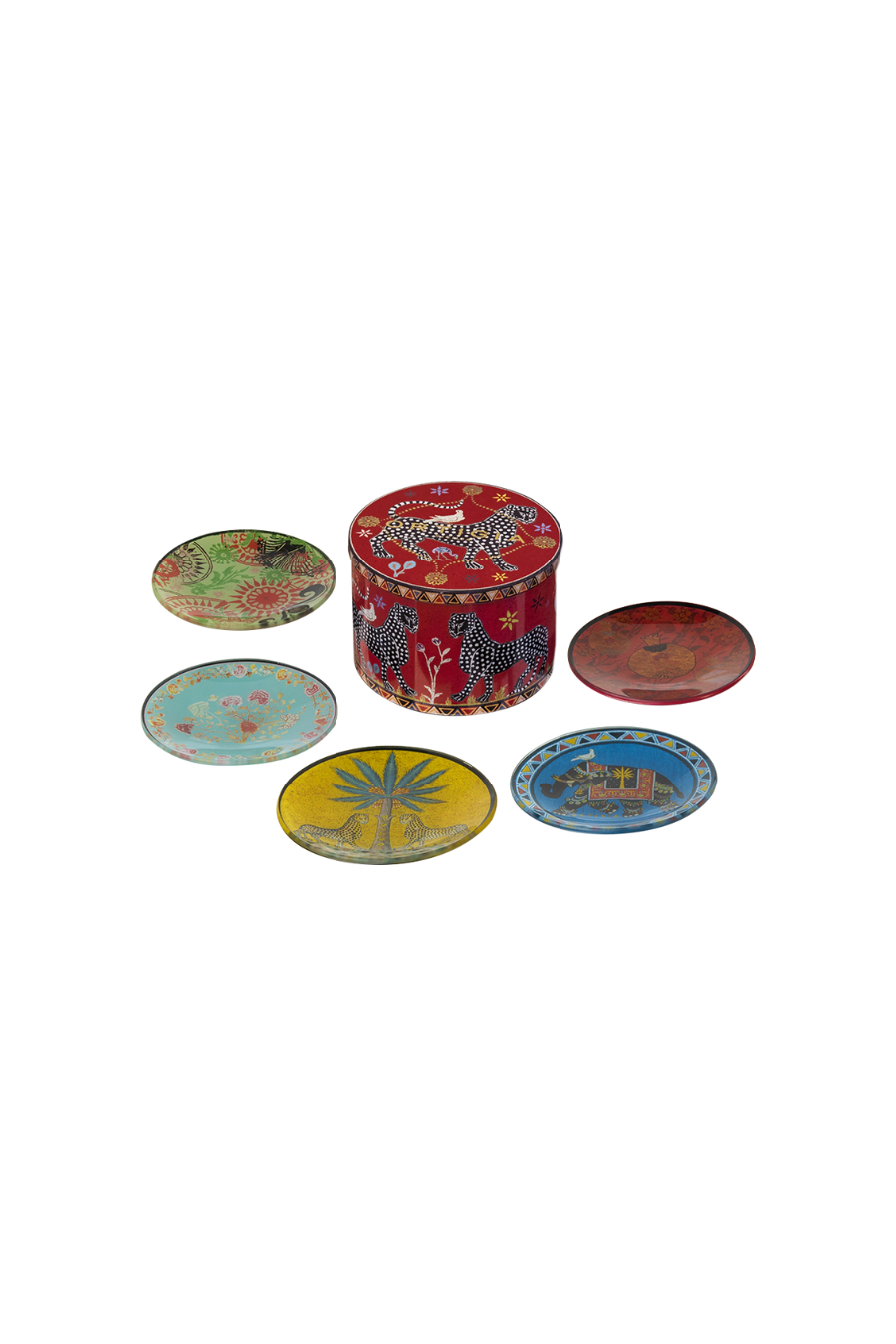 Tin 5 Glass Plates Red