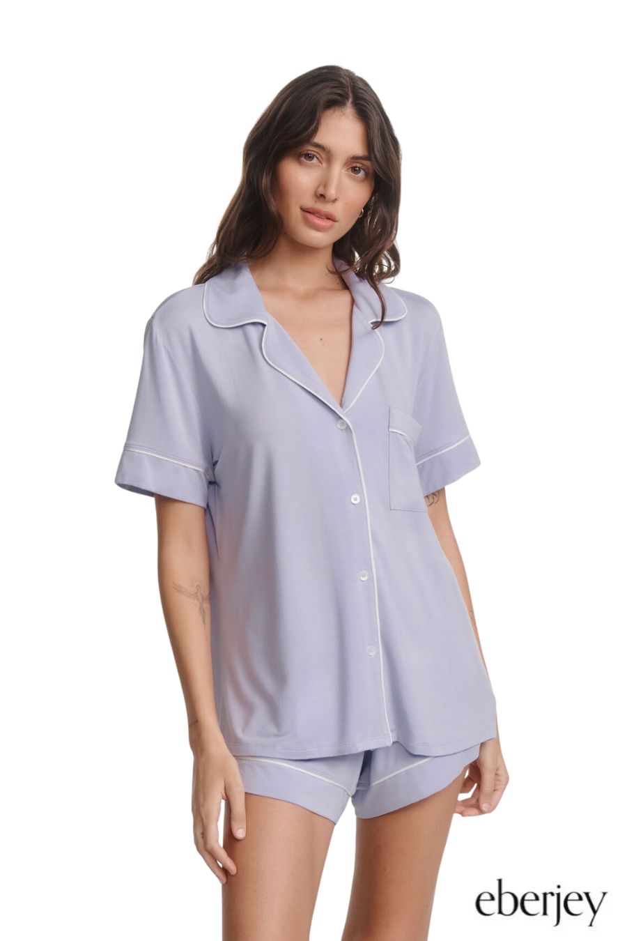Gisele Relaxed Short PJ Set in Lavender/Ivory