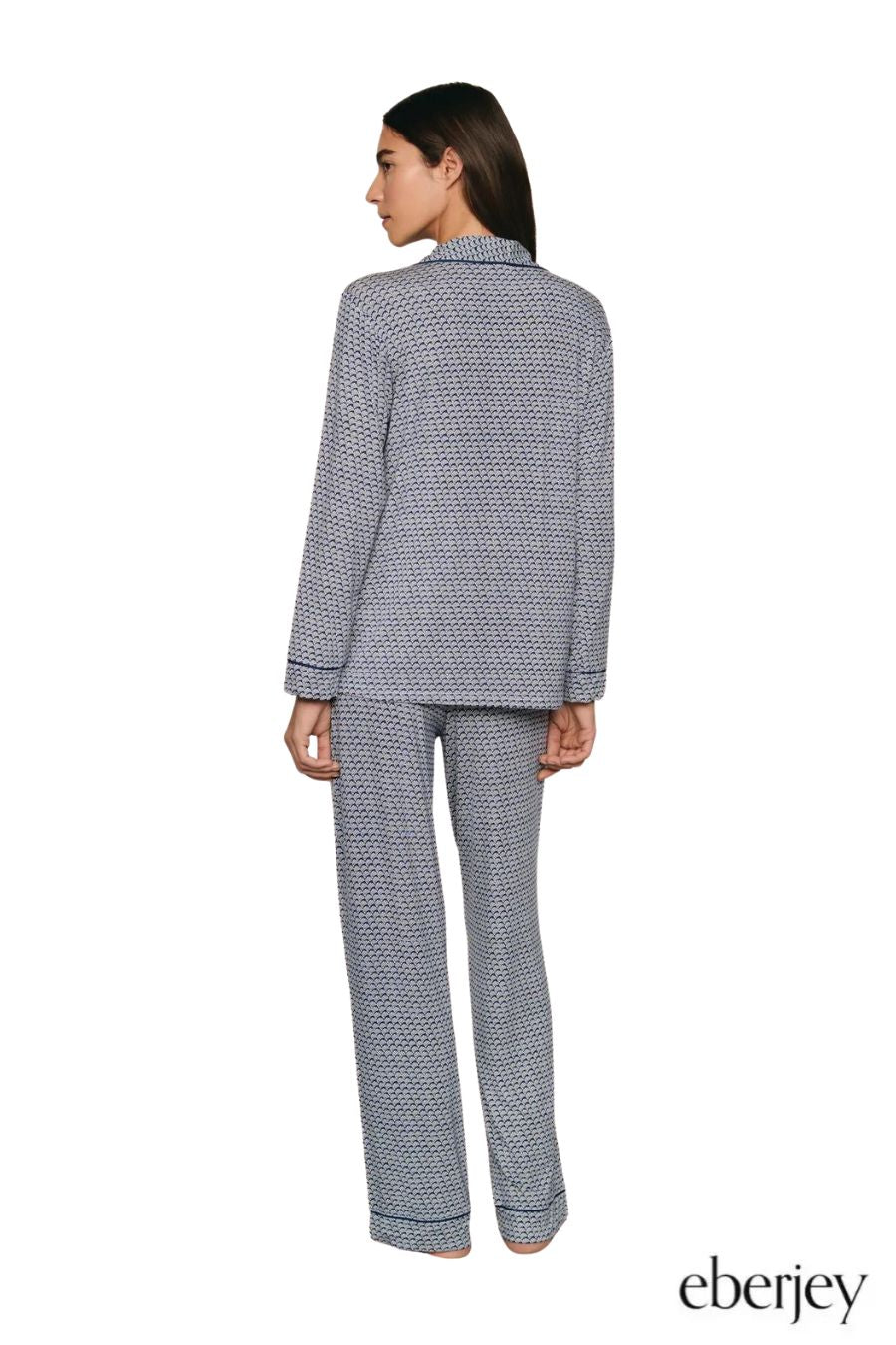 Gisele Printed Long PJ Set in Seashell Navy/Navy