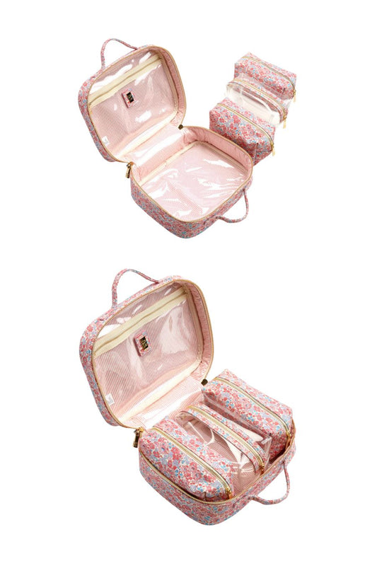 TRVL2 Toiletry Case in Marseille with Pink Stripe Liner