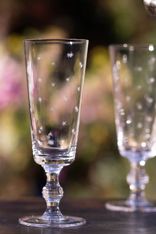 Crystal Champagne Flutes with Stars Design S/2