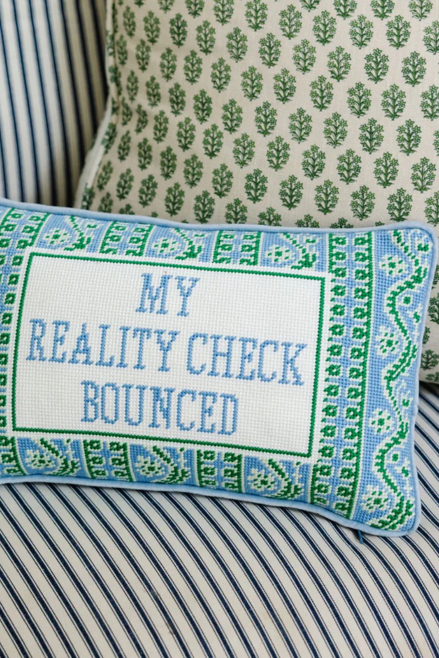 Reality Check Needlepoint Pillow
