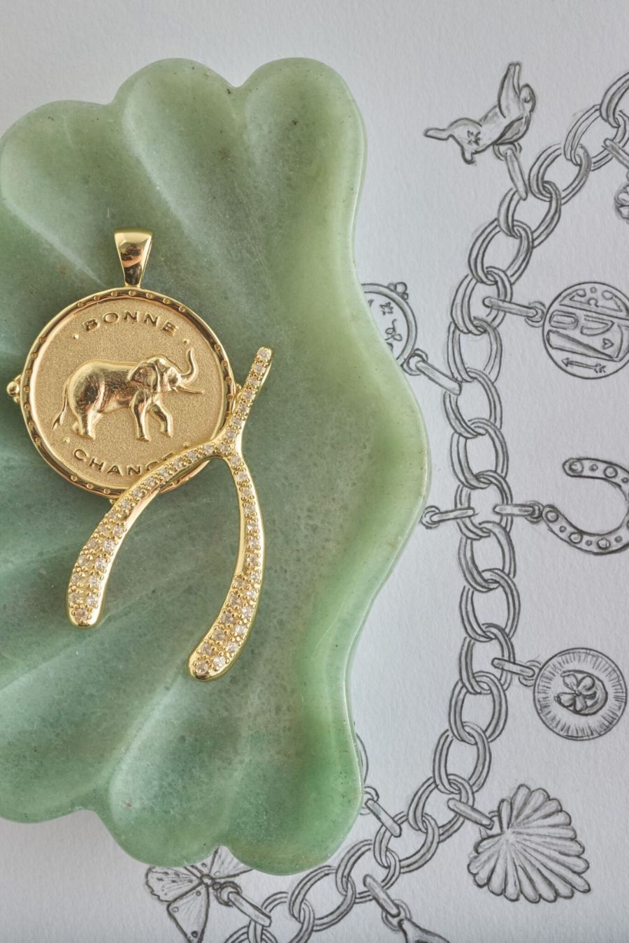 LUCKY Pave Wishbone Necklace