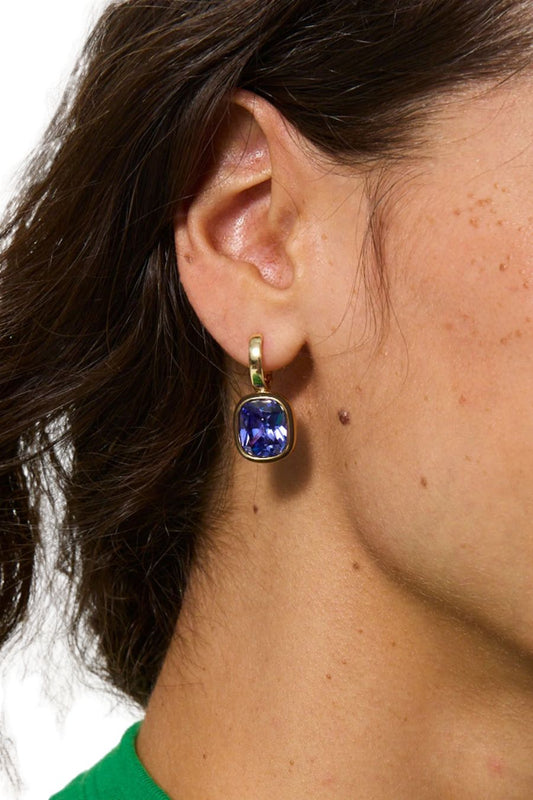 Cubic Cushion Drop Earrings Amethyst