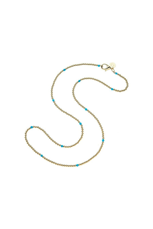 Double Wrap Gold Bead and Turquoise Necklace