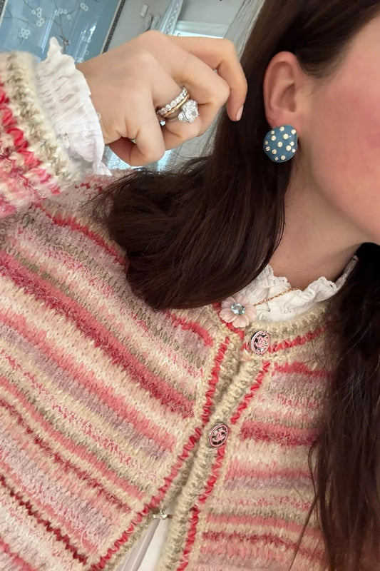 Dusty Blue Embellished Pebble Studs